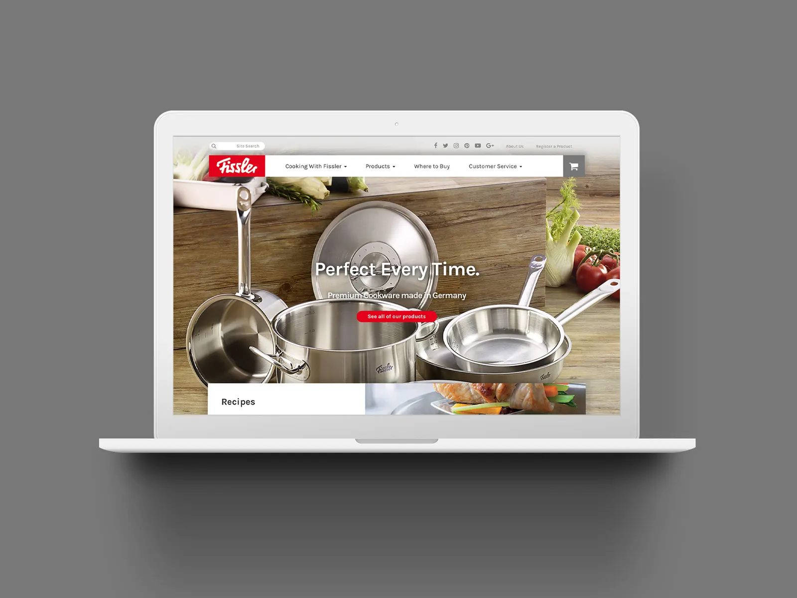 The Fissler eCommerce homepage shown on a laptop